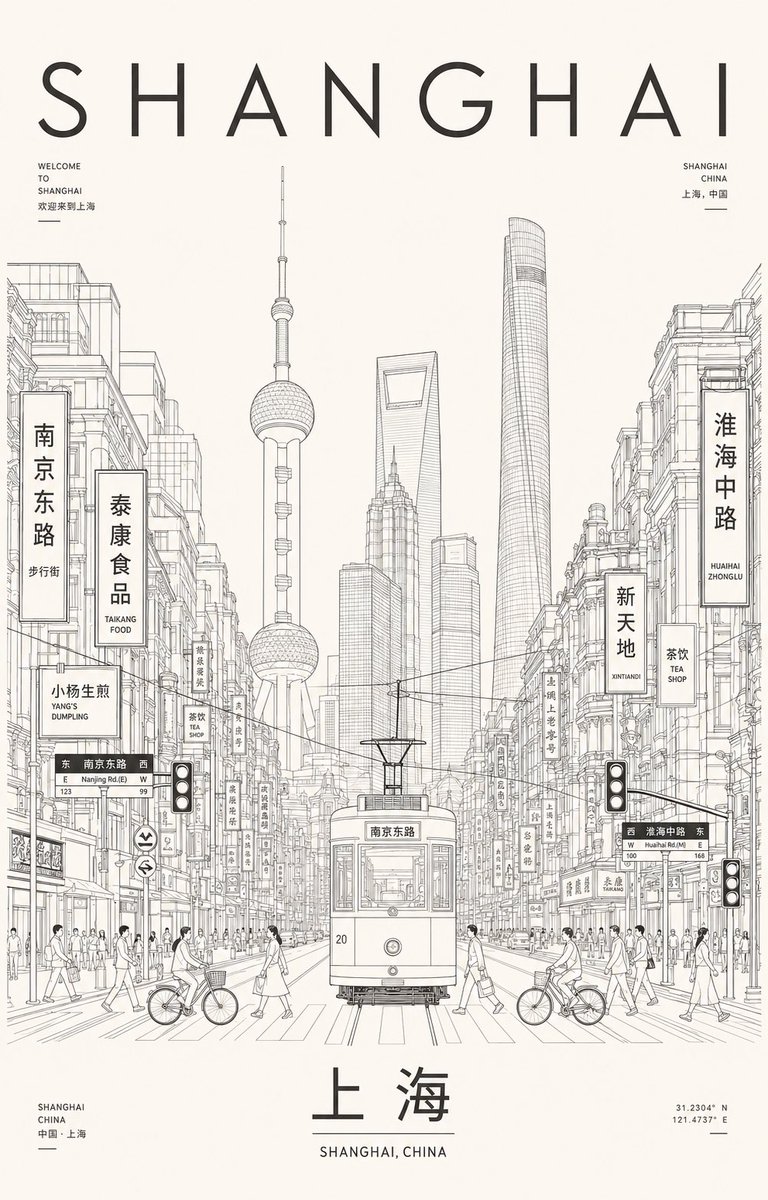 Shanghai Line Art Poster — GPT Image 2 image prompt example