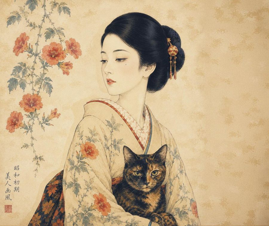 Showa Style Japanese Woman Cat — GPT Image 2 image prompt example