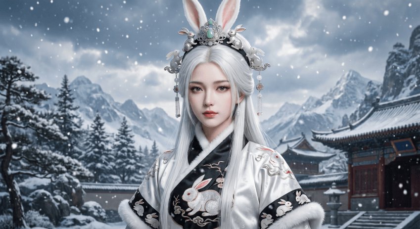 Snow Rabbit Empress Portrait — GPT Image 2 image prompt example