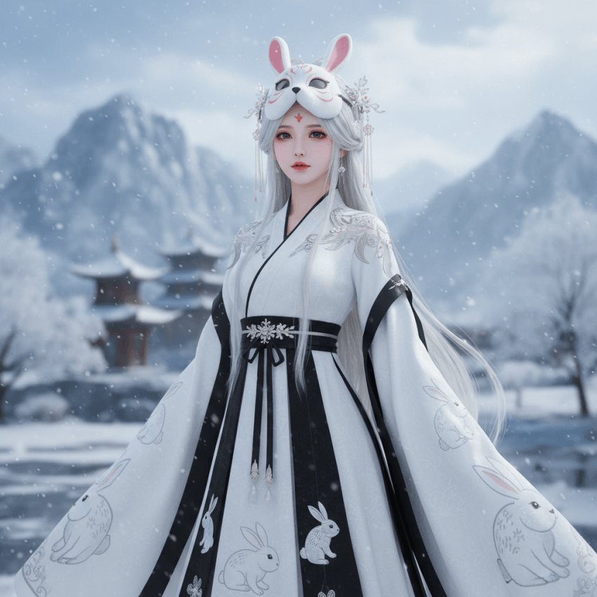 Snow Rabbit Mask Hanfu Portrait — GPT Image 2 image prompt example