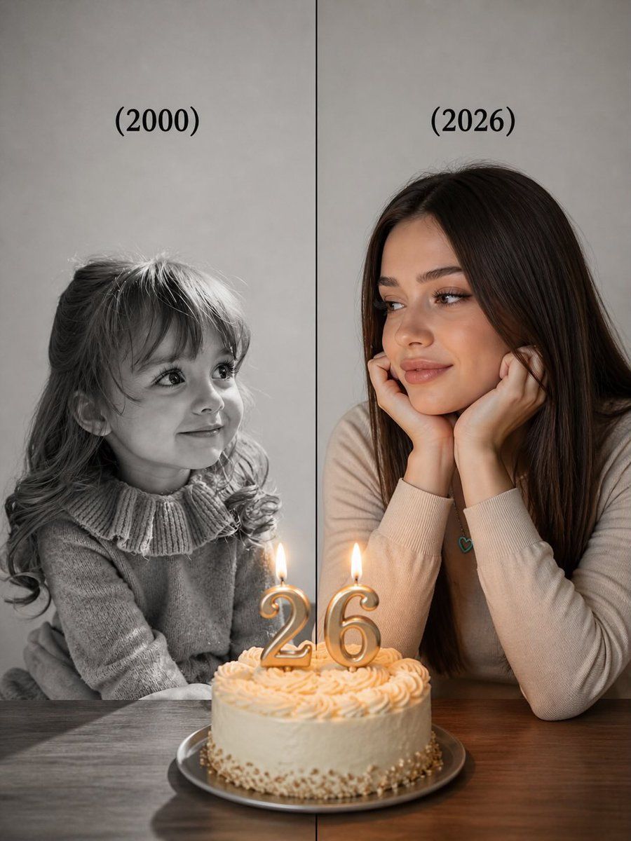 Split Time Birthday Portrait — GPT Image 2 image prompt example