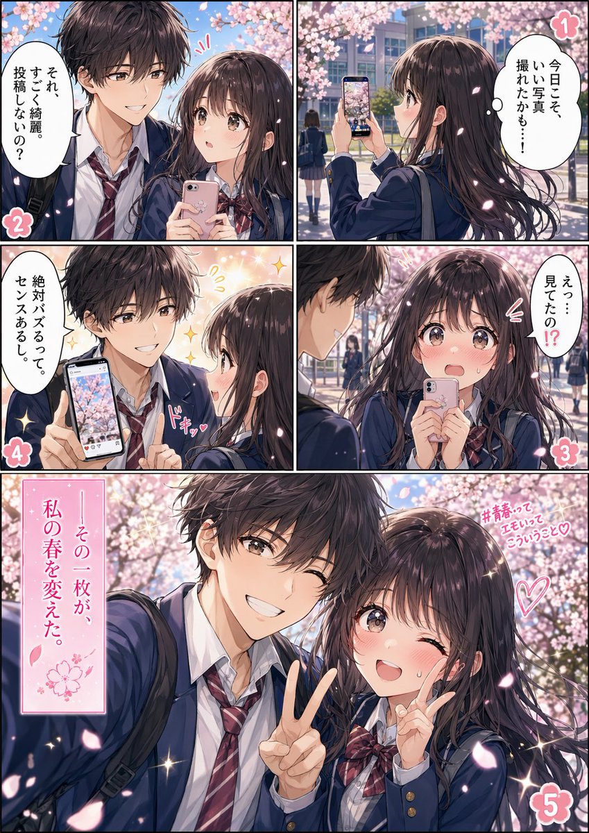 Spring School Romance Manga Page — GPT Image 2 image prompt example
