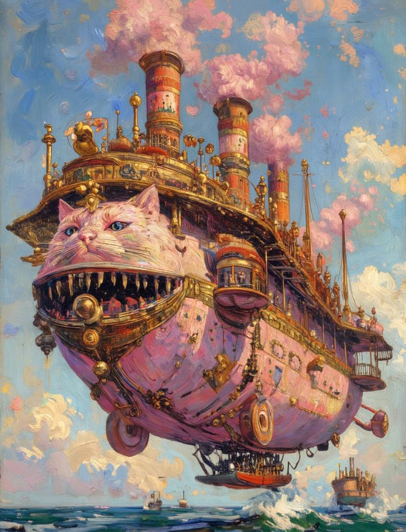 Steampunk Cat Airship Over The Sea — GPT Image 2 image prompt example