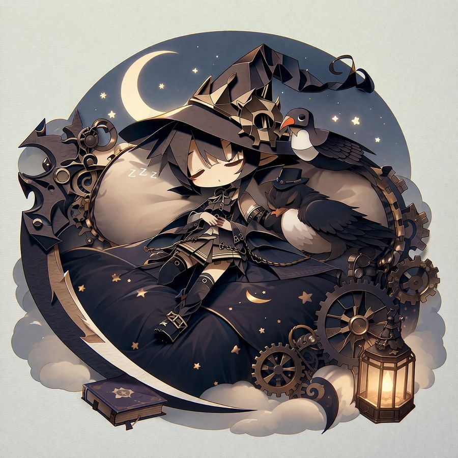 Steampunk Chibi Witch Sticker Illustration — GPT Image 2 image prompt example