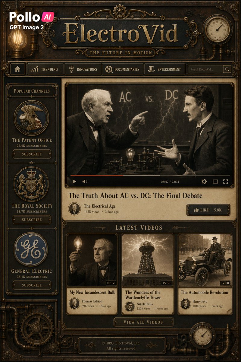 Steampunk Electrovid Homepage — GPT Image 2 image prompt example