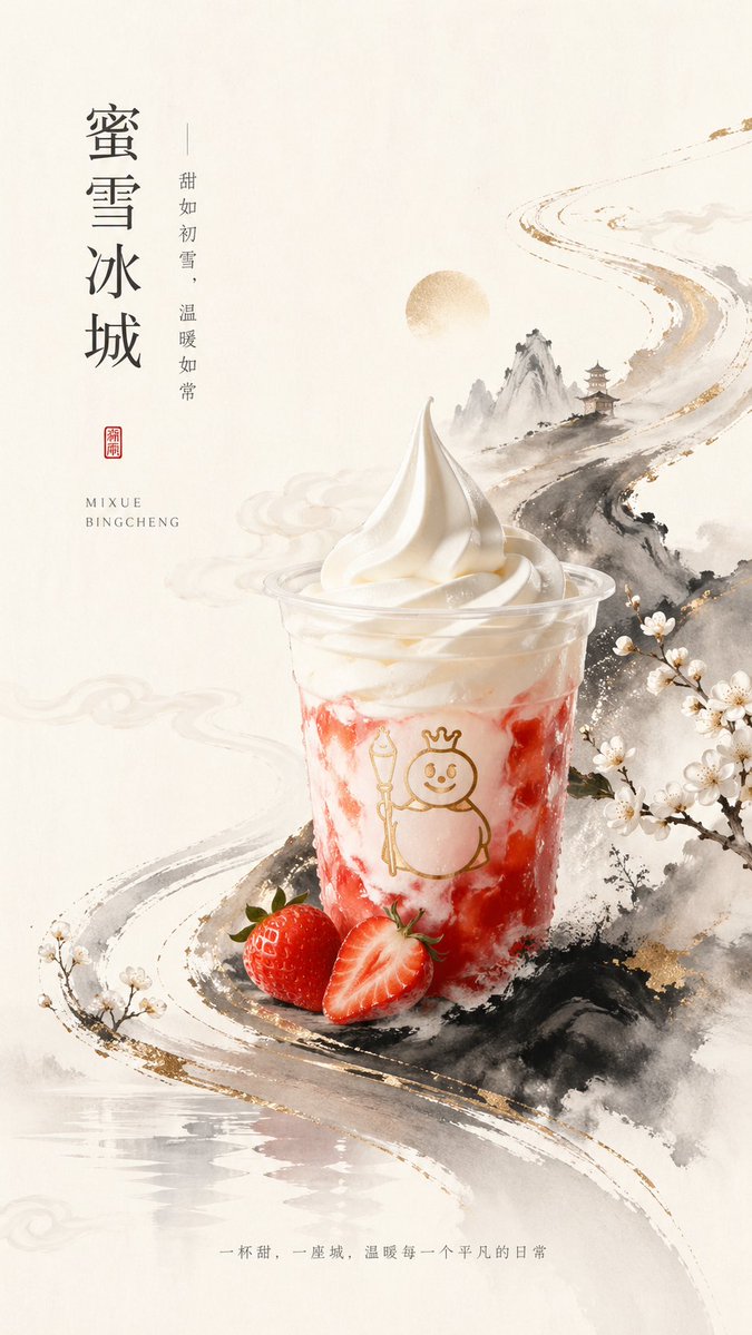 Strawberry Ink Wash Poster — GPT Image 2 image prompt example