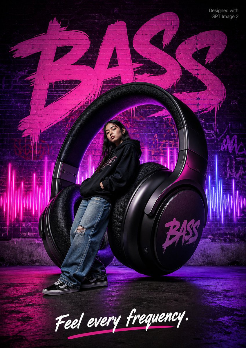 Streetwear Bass Headphones Poster — GPT Image 2 image prompt example