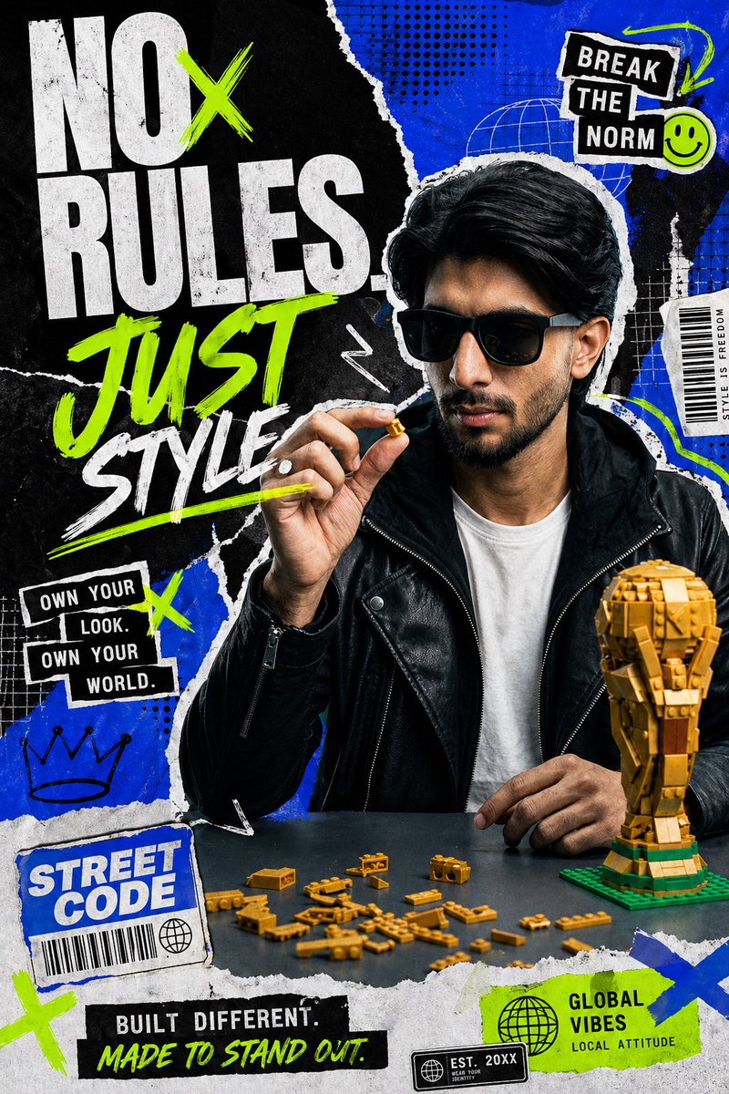 Streetwear Collage Poster With Gold Bricks — GPT Image 2 image prompt example