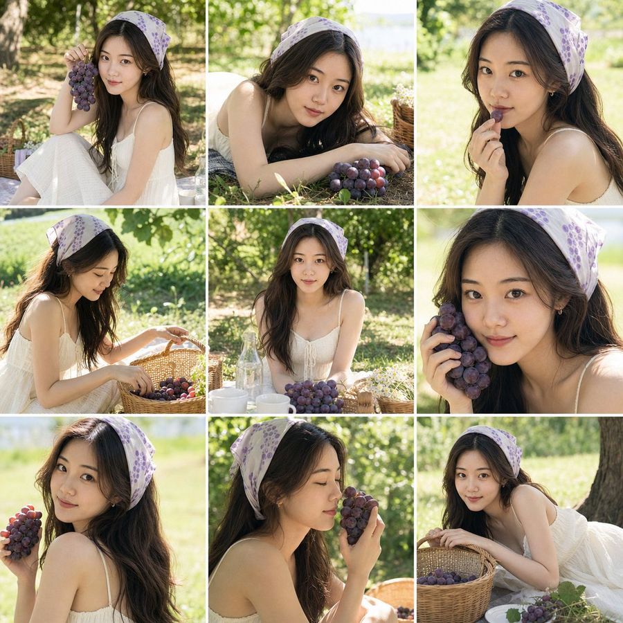 Summer Grape Girl Portrait Grid — GPT Image 2 image prompt example
