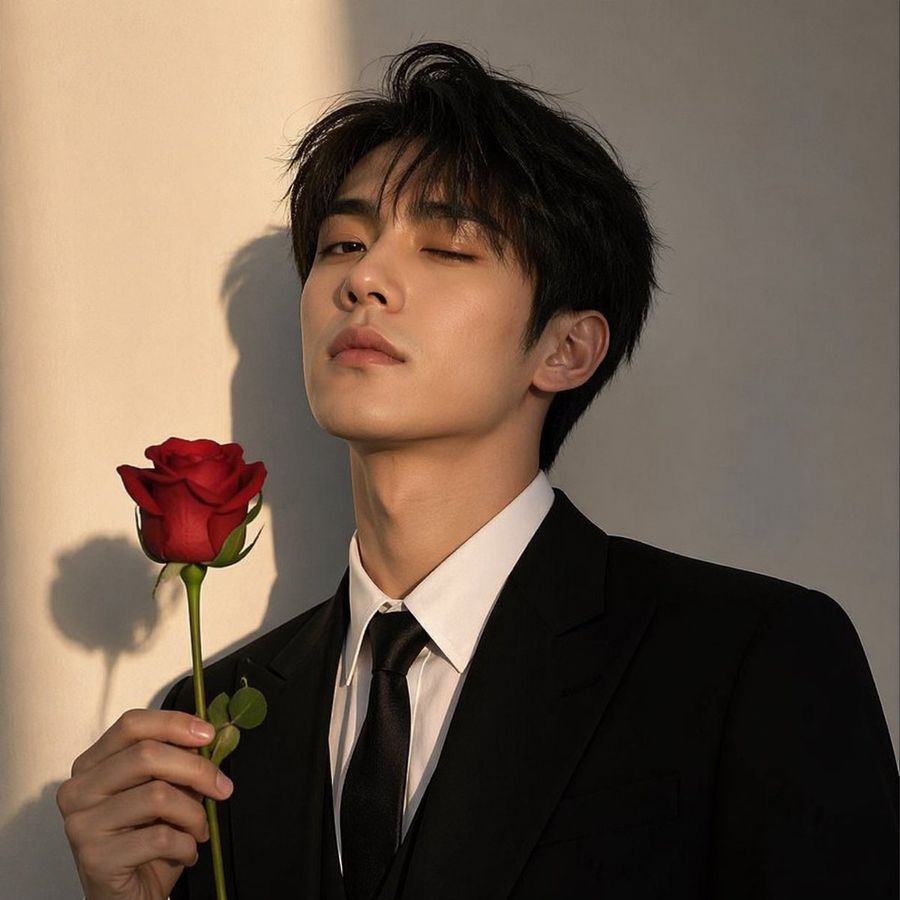 Sunlit Suit Portrait With Red Rose — GPT Image 2 image prompt example