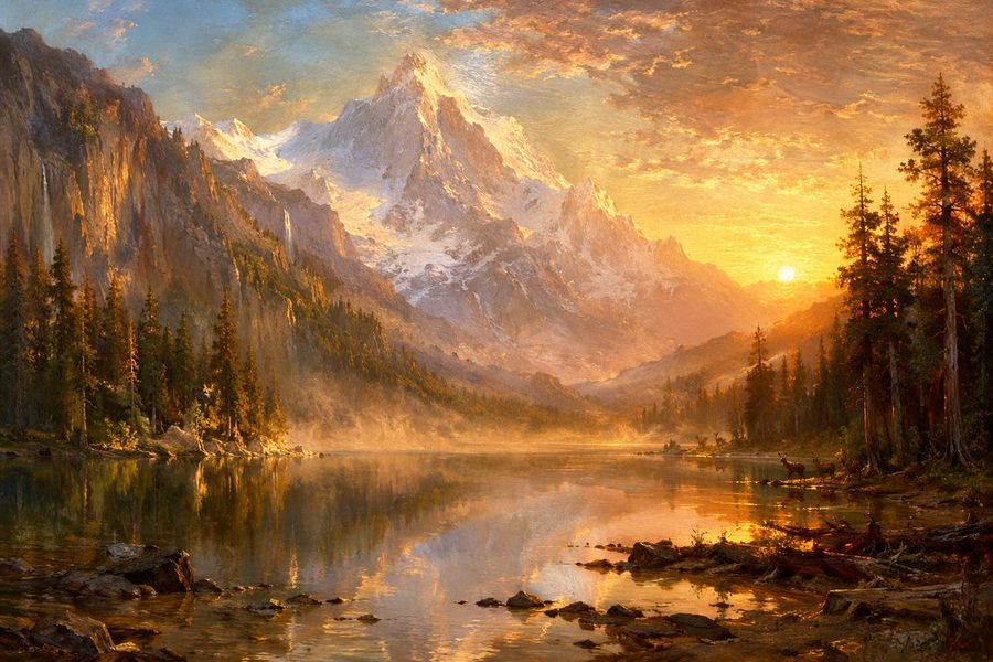 Sunset Alpine Lake Painting — GPT Image 2 image prompt example