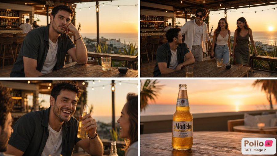 Sunset Beer Ad Storyboard — GPT Image 2 image prompt example