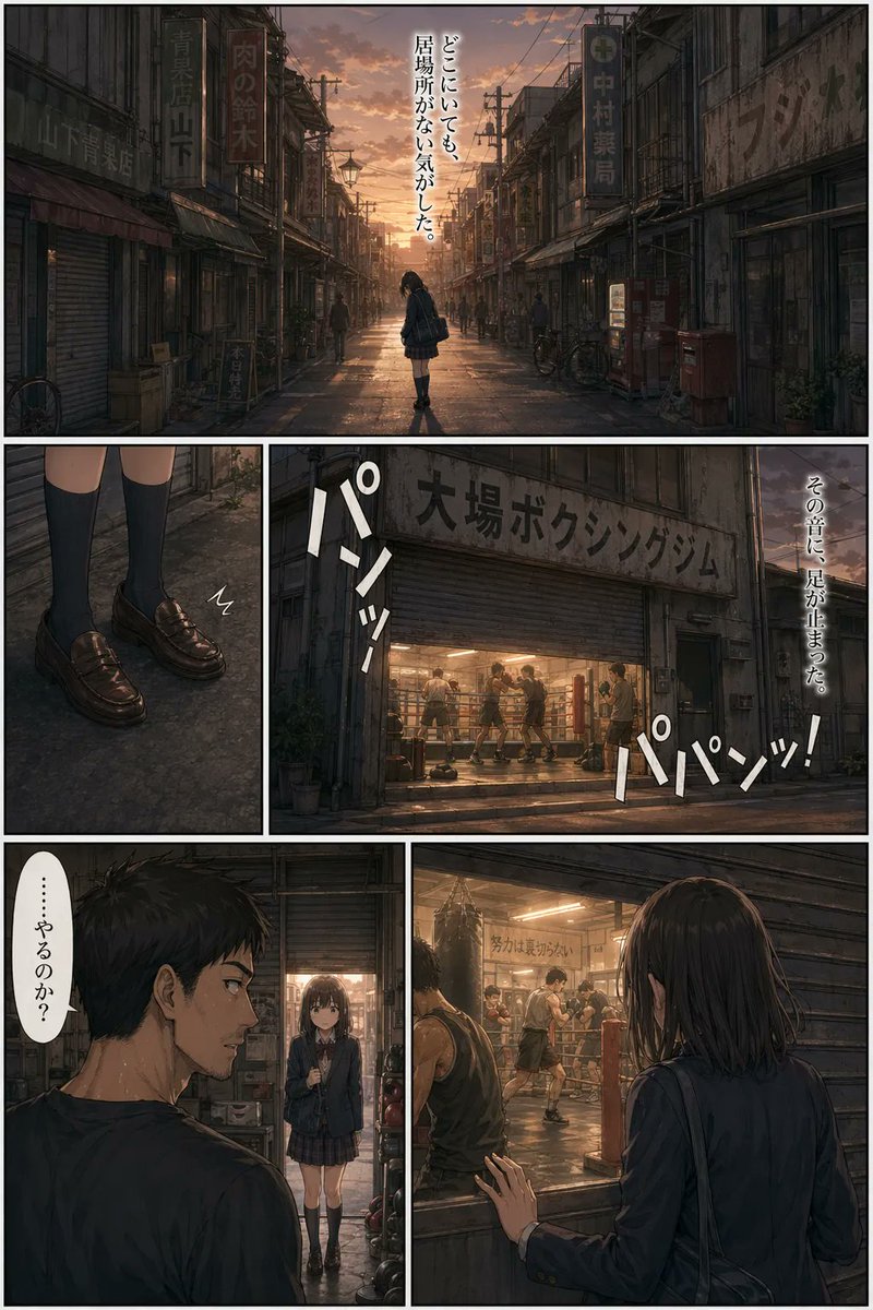Sunset Boxing Gym Manga Page — GPT Image 2 image prompt example