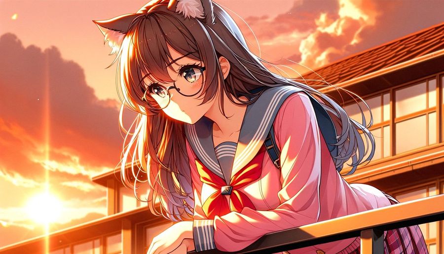 Sunset Catgirl School Rooftop Anime — GPT Image 2 image prompt example