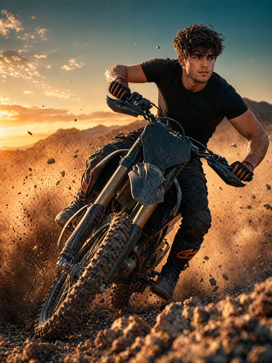Sunset Motocross Action Portrait — GPT Image 2 image prompt example