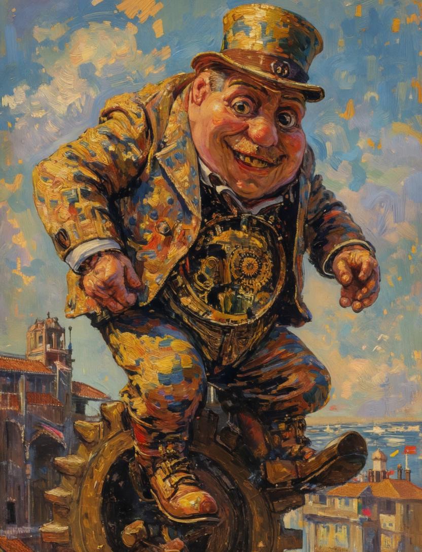 Surreal Clockwork Gentleman On A Gear — GPT Image 2 image prompt example