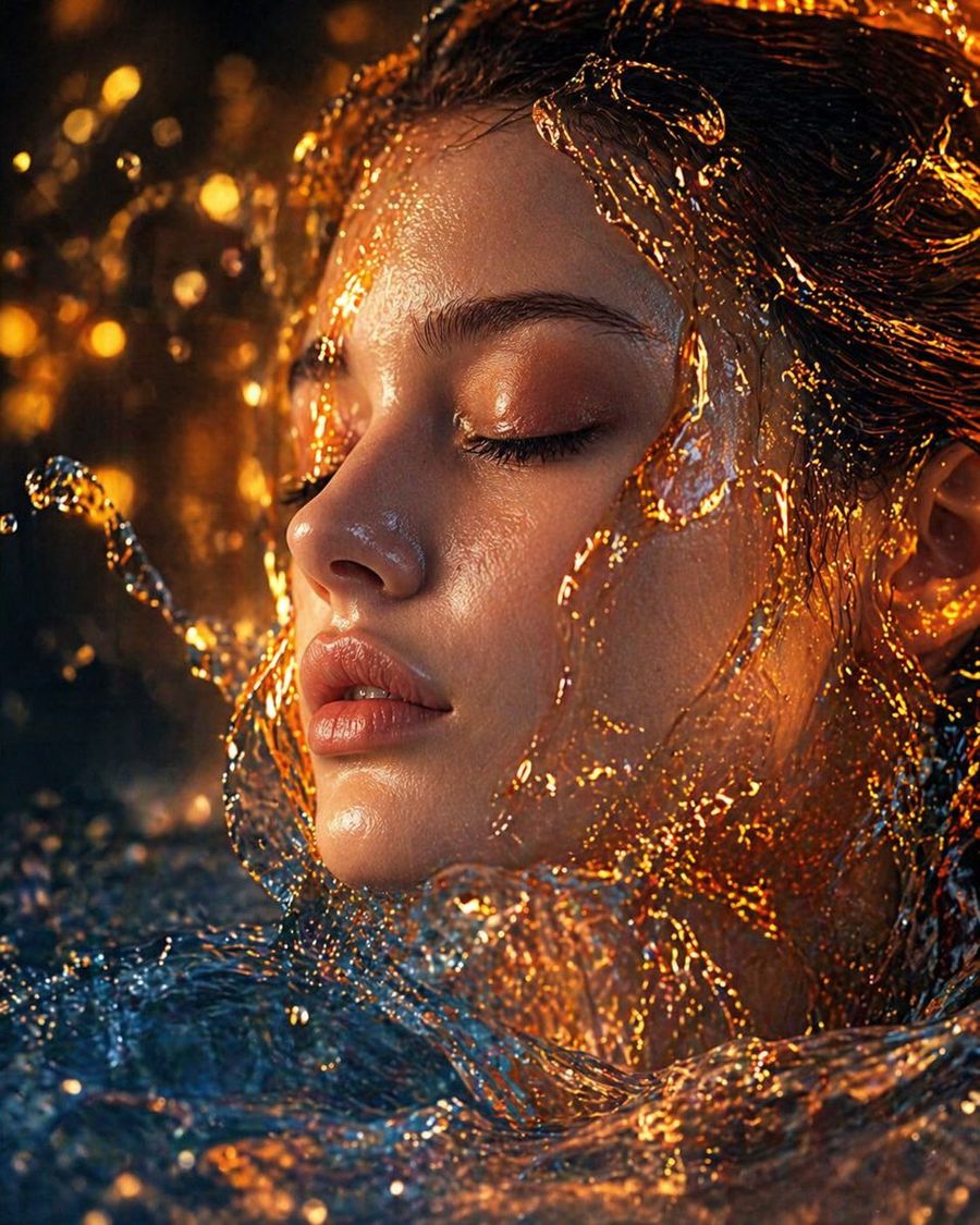 Surreal Molten Gold Liquid Portrait — GPT Image 2 image prompt example