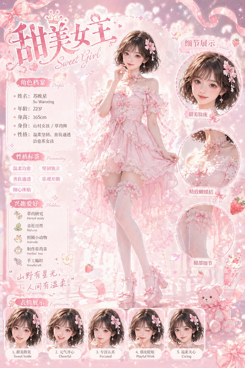 Sweet Girl Character Sheet — GPT Image 2 image prompt example