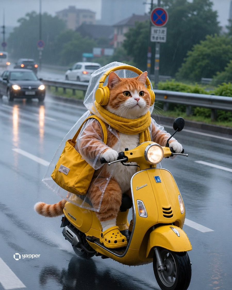 Tabby Cat Scooter Rain — GPT Image 2 image prompt example