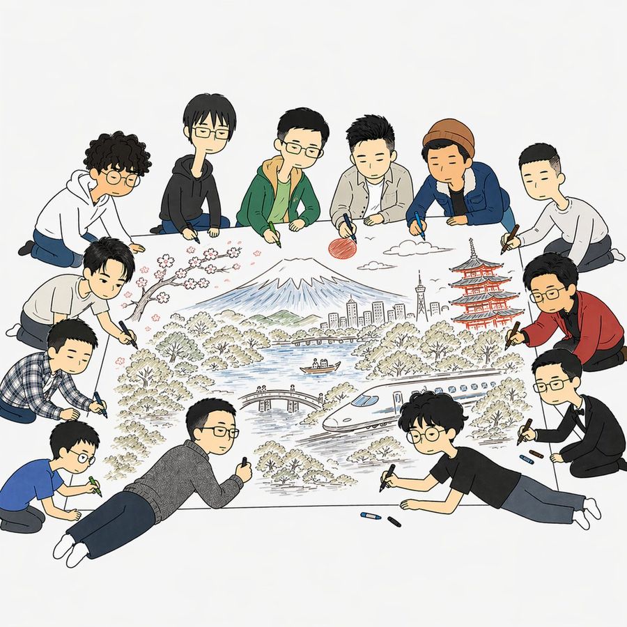 Team Drawing Japan Illustration — GPT Image 2 image prompt example