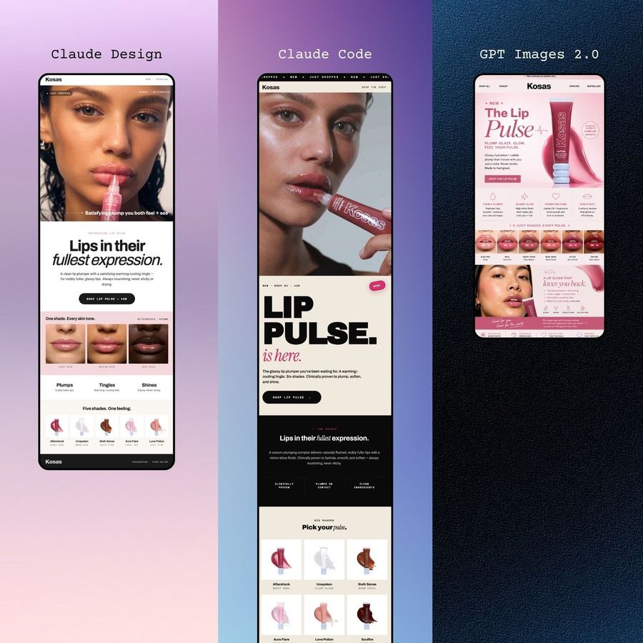 Three Beauty Mobile Landing Pages — GPT Image 2 image prompt example