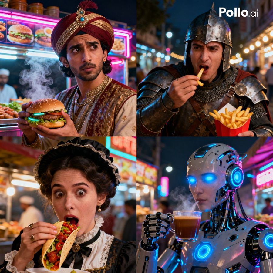 Time Traveler Night Market Grid — GPT Image 2 image prompt example