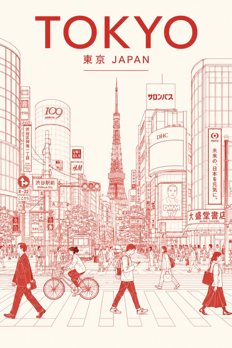 Tokyo Line Art Poster — GPT Image 2 image prompt example