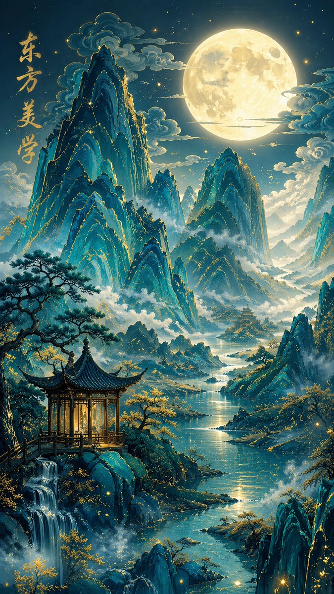 Traditional Chinese Blue Green Landscape — GPT Image 2 image prompt example