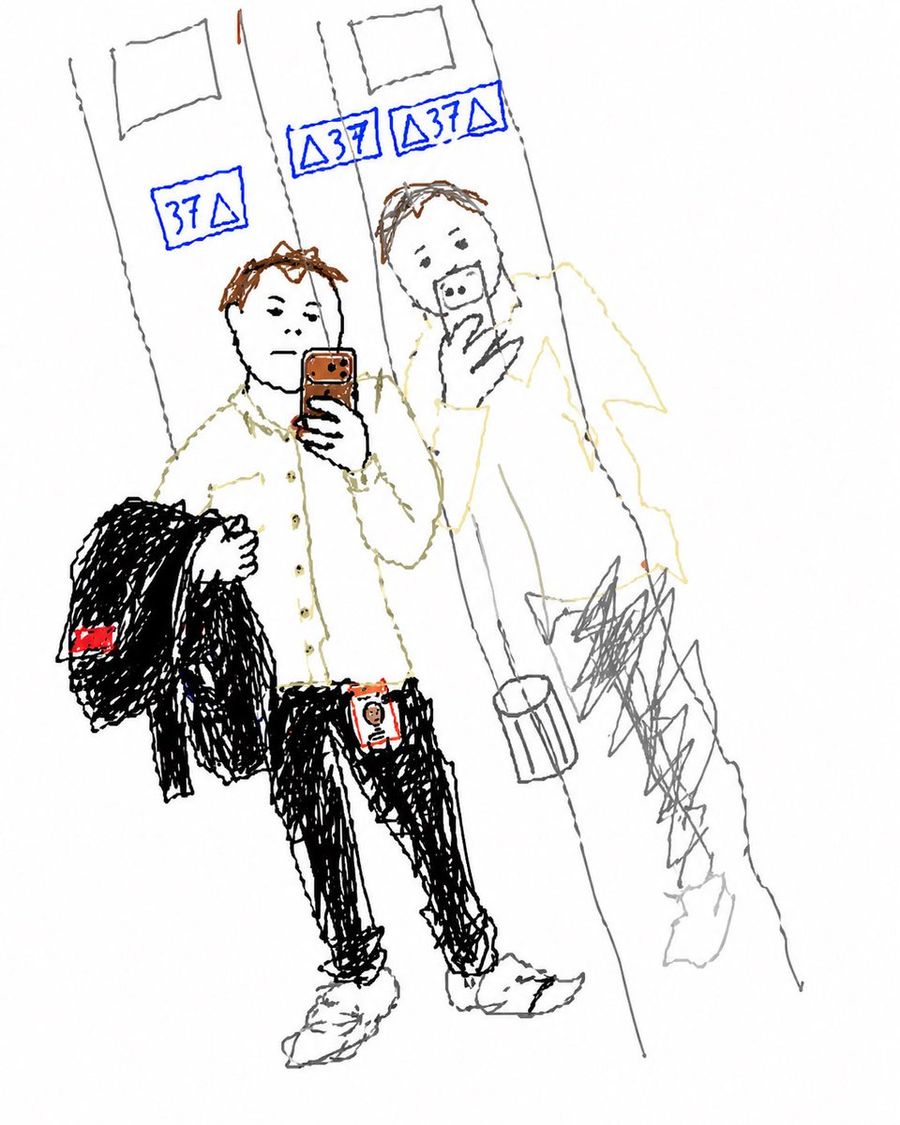 Turn Elevator Selfie Into Doodle — GPT Image 2 image prompt example