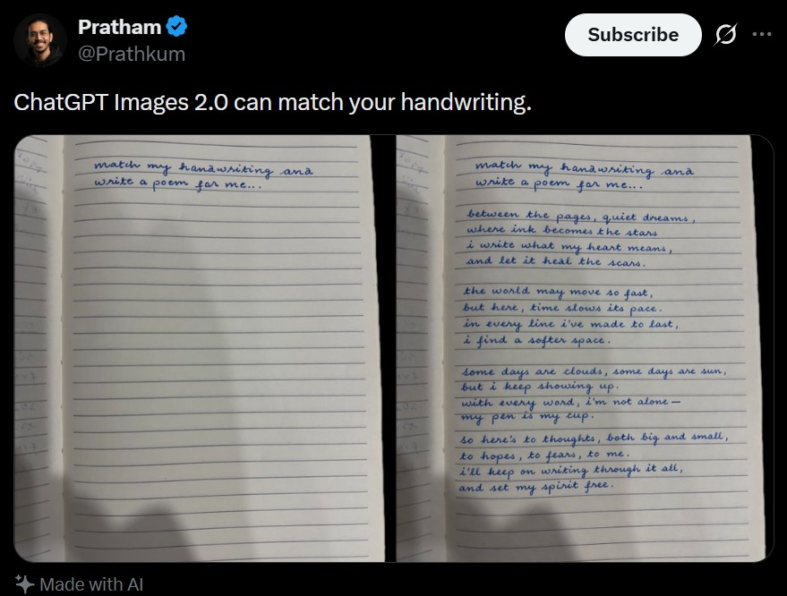 Tweet Handwriting Match Screenshot — GPT Image 2 image prompt example