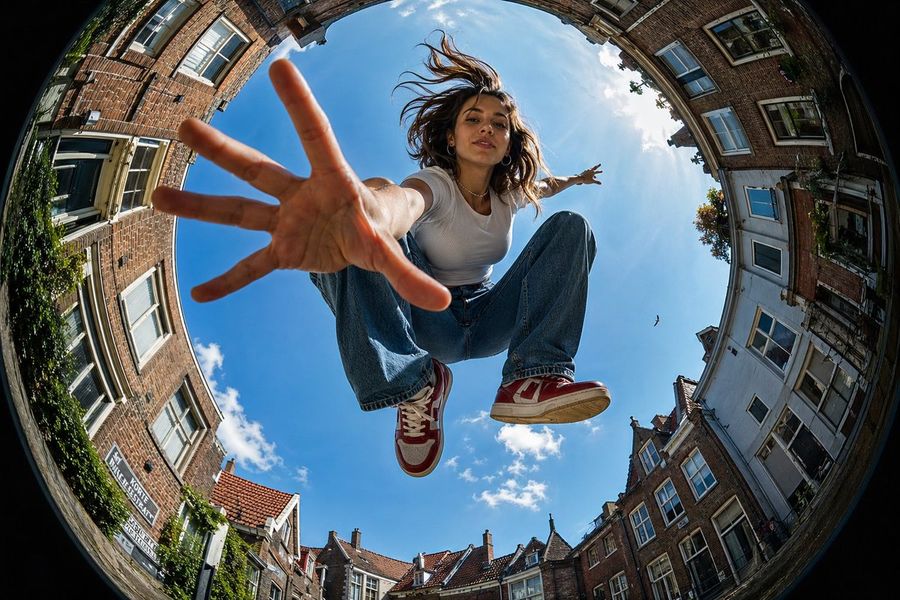 Urban Action Fisheye Perspective — GPT Image 2 image prompt example