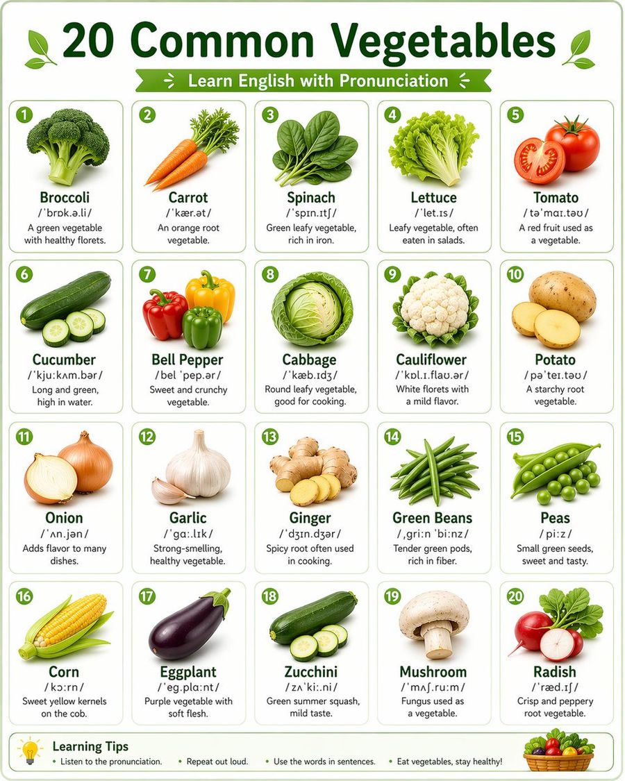 Vegetable Vocabulary Infographic Poster — GPT Image 2 image prompt example