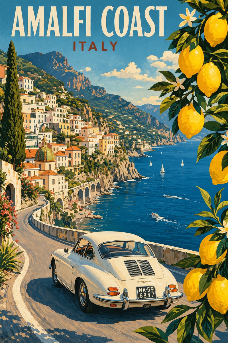 Vintage Amalfi Coast Travel Poster — GPT Image 2 image prompt example