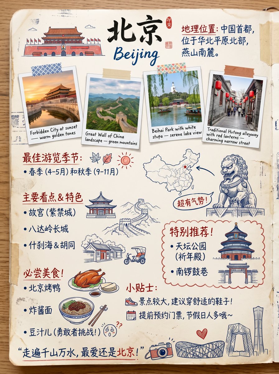 Vintage Beijing Travel Scrapbook Poster — GPT Image 2 image prompt example