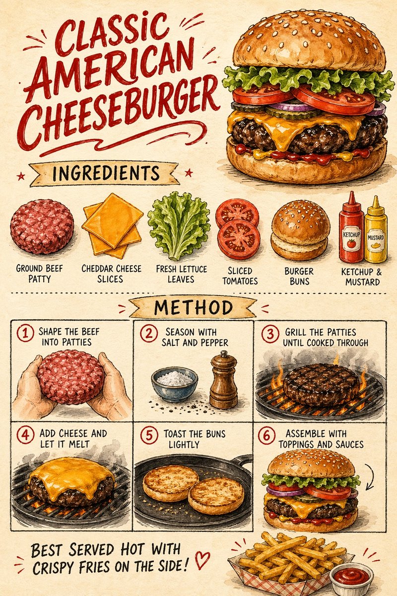 Vintage Cheeseburger Recipe Poster — GPT Image 2 image prompt example