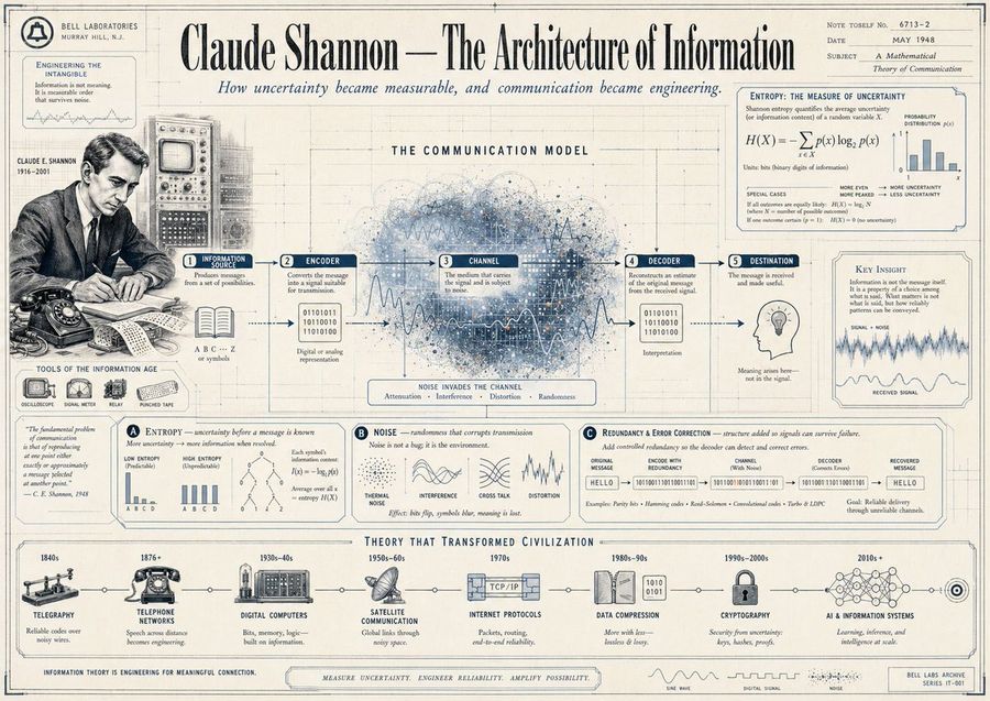 Vintage Claude Shannon Infographic Poster — GPT Image 2 image prompt example