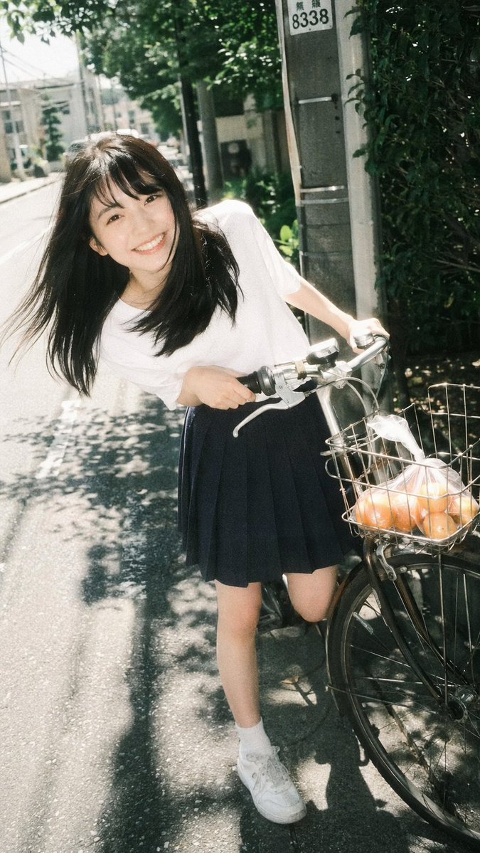 Vintage Film Portrait Of Girl With Bicycle — GPT Image 2 image prompt example