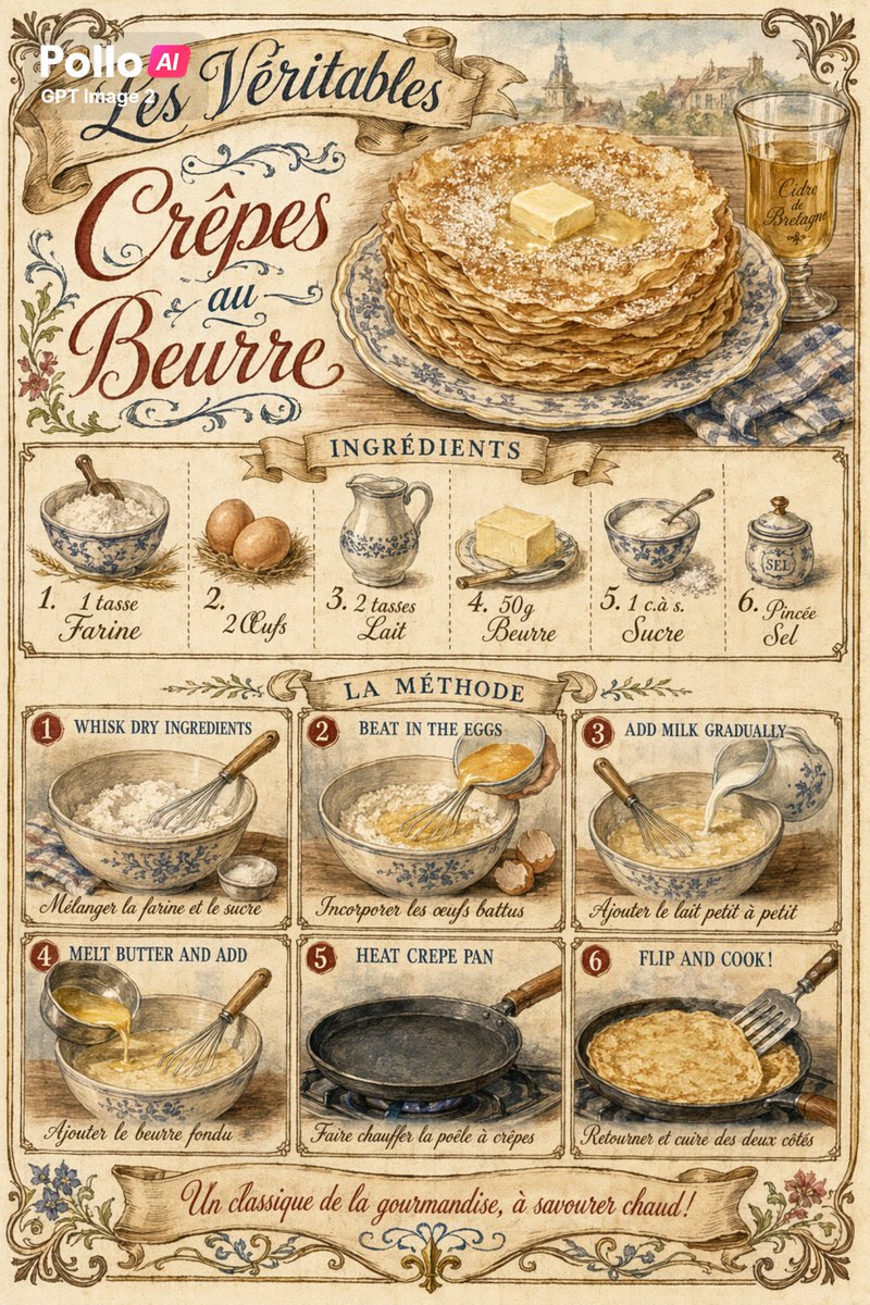 Vintage French Crepe Recipe Poster — GPT Image 2 image prompt example