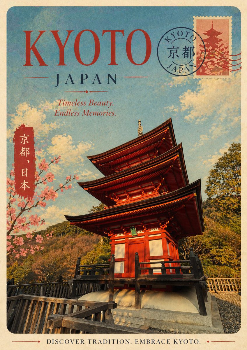 Vintage Kyoto Travel Poster — GPT Image 2 image prompt example