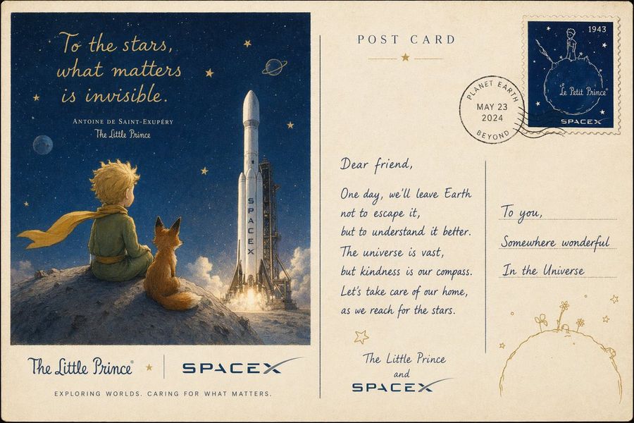 Vintage Little Prince Space Postcard — GPT Image 2 image prompt example