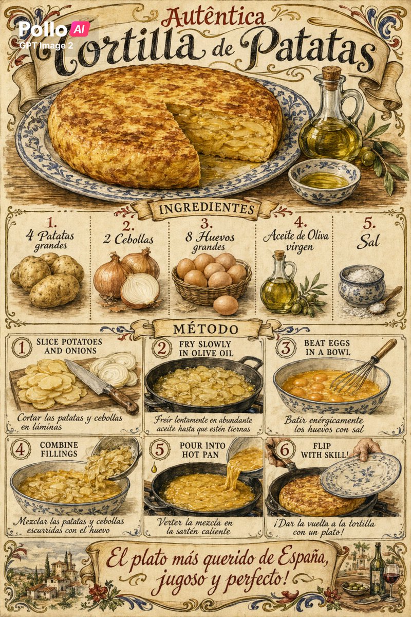 Vintage Spanish Tortilla Recipe Poster — GPT Image 2 image prompt example