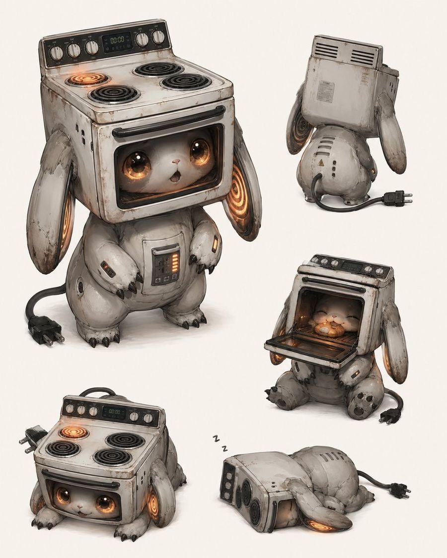 Vintage Stove Bunny Creature Sheet — GPT Image 2 image prompt example