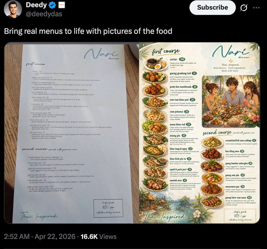 Viral Tweet Menu Before After — GPT Image 2 image prompt example