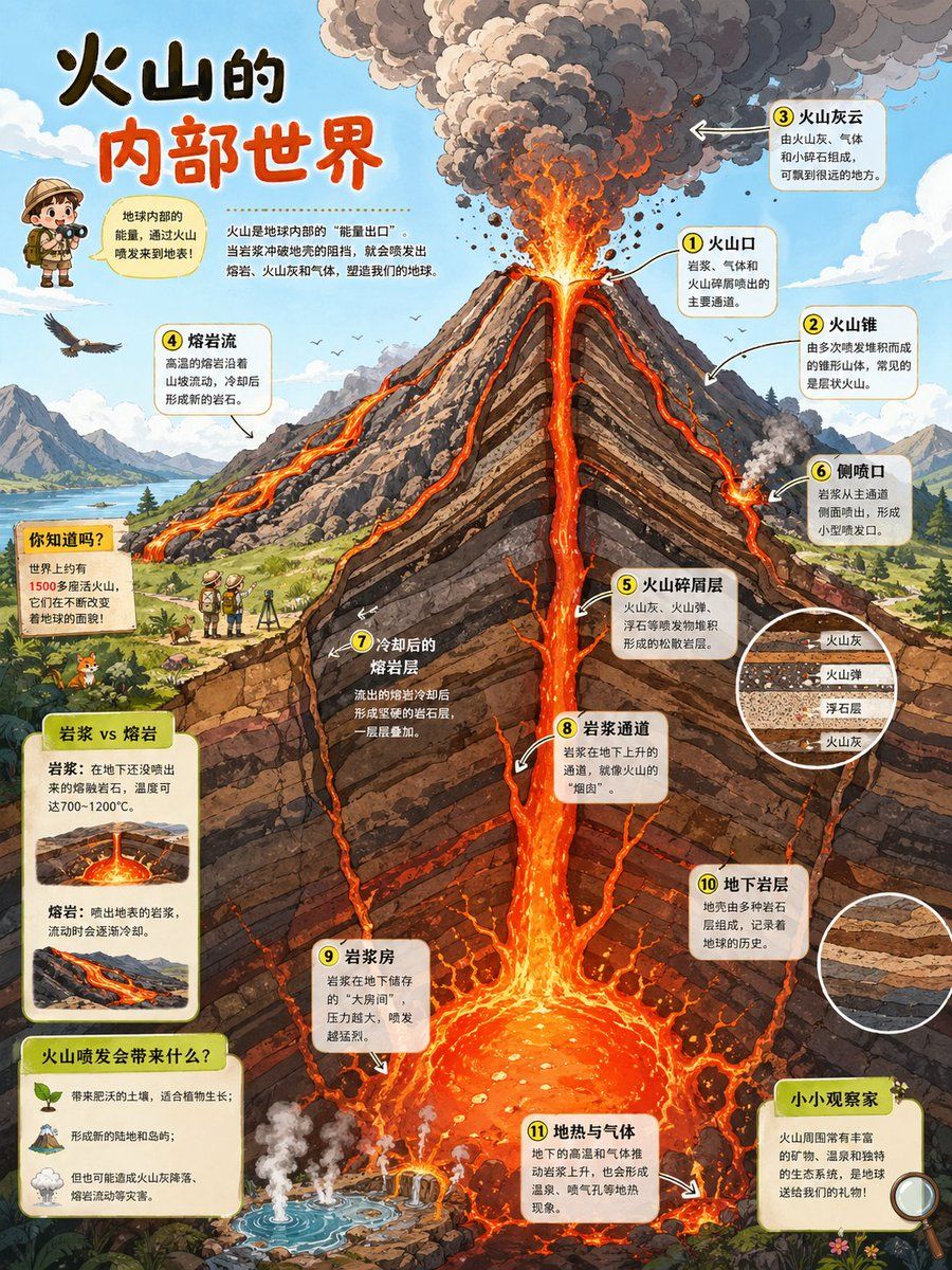 Volcano Cutaway Infographic — GPT Image 2 image prompt example