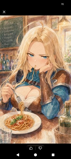 Watercolor Fantasy Heroine At Pasta Cafe — GPT Image 2 image prompt example