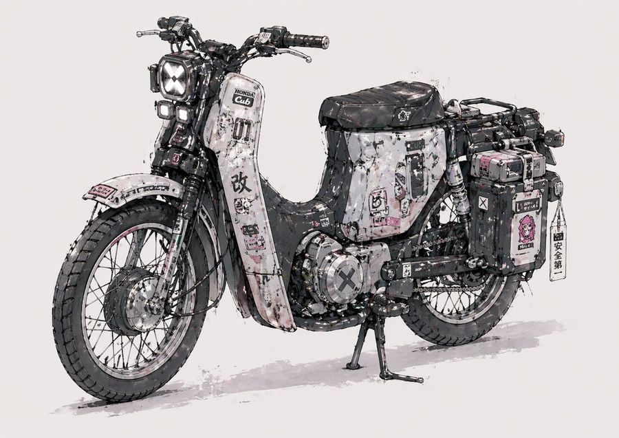 Weathered Custom Cub Concept Bike — GPT Image 2 image prompt example