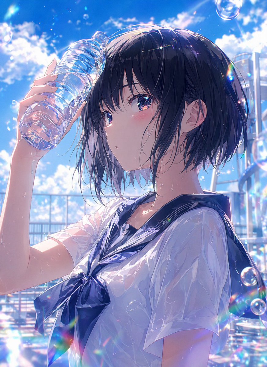 Wet Summer Anime Schoolgirl Portrait — GPT Image 2 image prompt example
