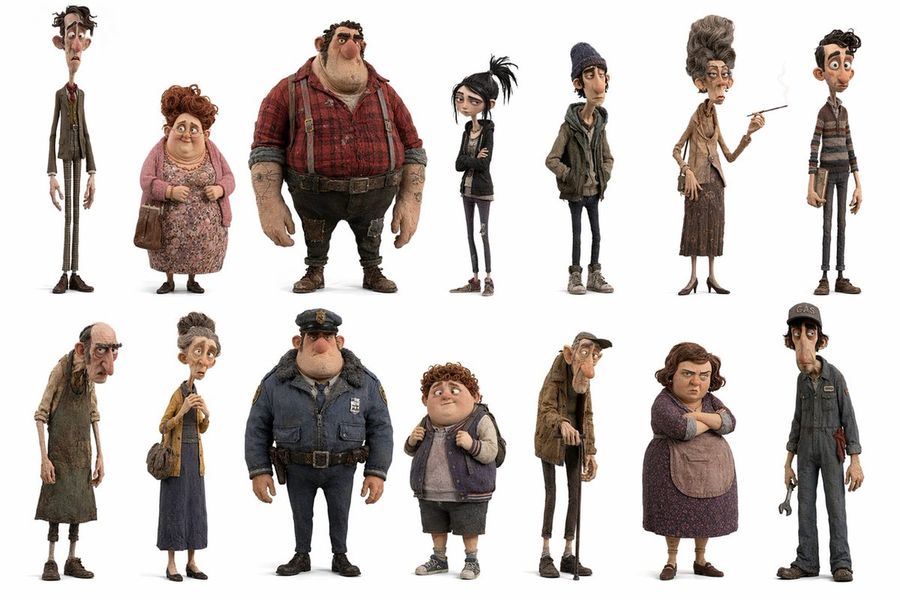 Whimsical Animated Townsfolk Lineup — GPT Image 2 image prompt example
