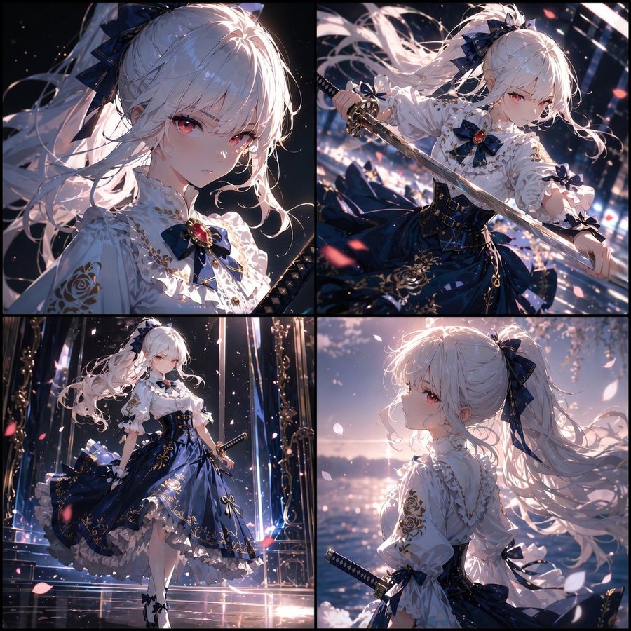White Haired Anime Swordswoman Collage — GPT Image 2 image prompt example