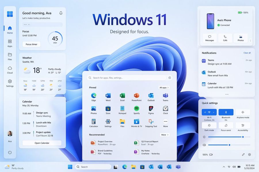 Windows 11 Focus Ui Showcase — GPT Image 2 image prompt example